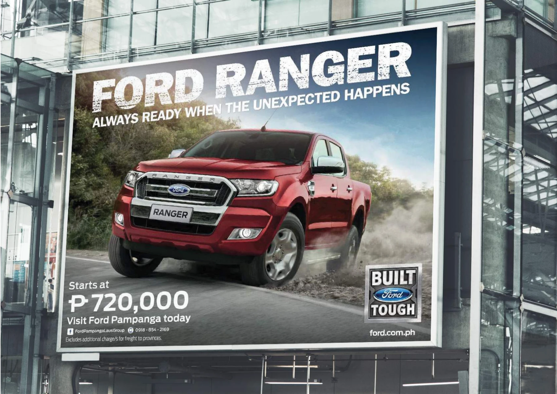 Ford Ranger outdoor advertisement presented on a building facade.