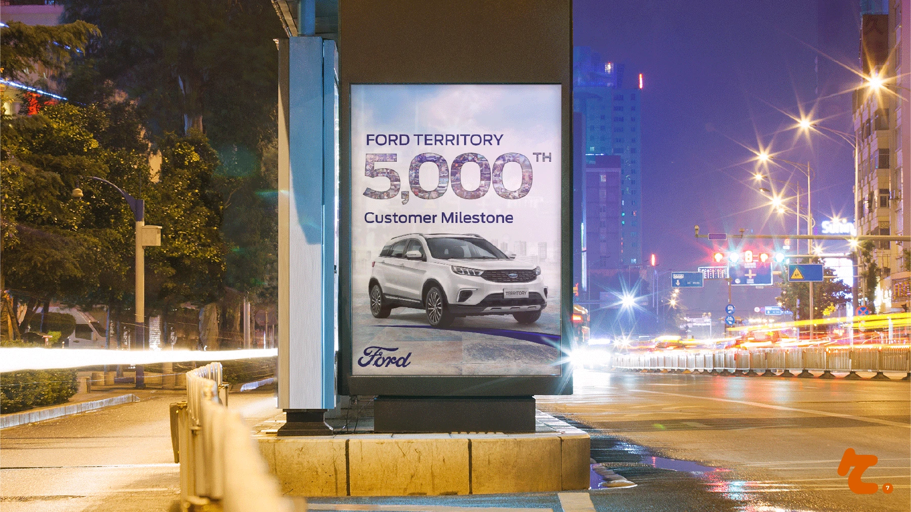 Ford Territory customer-milestone design presented in an outdoor street display.
