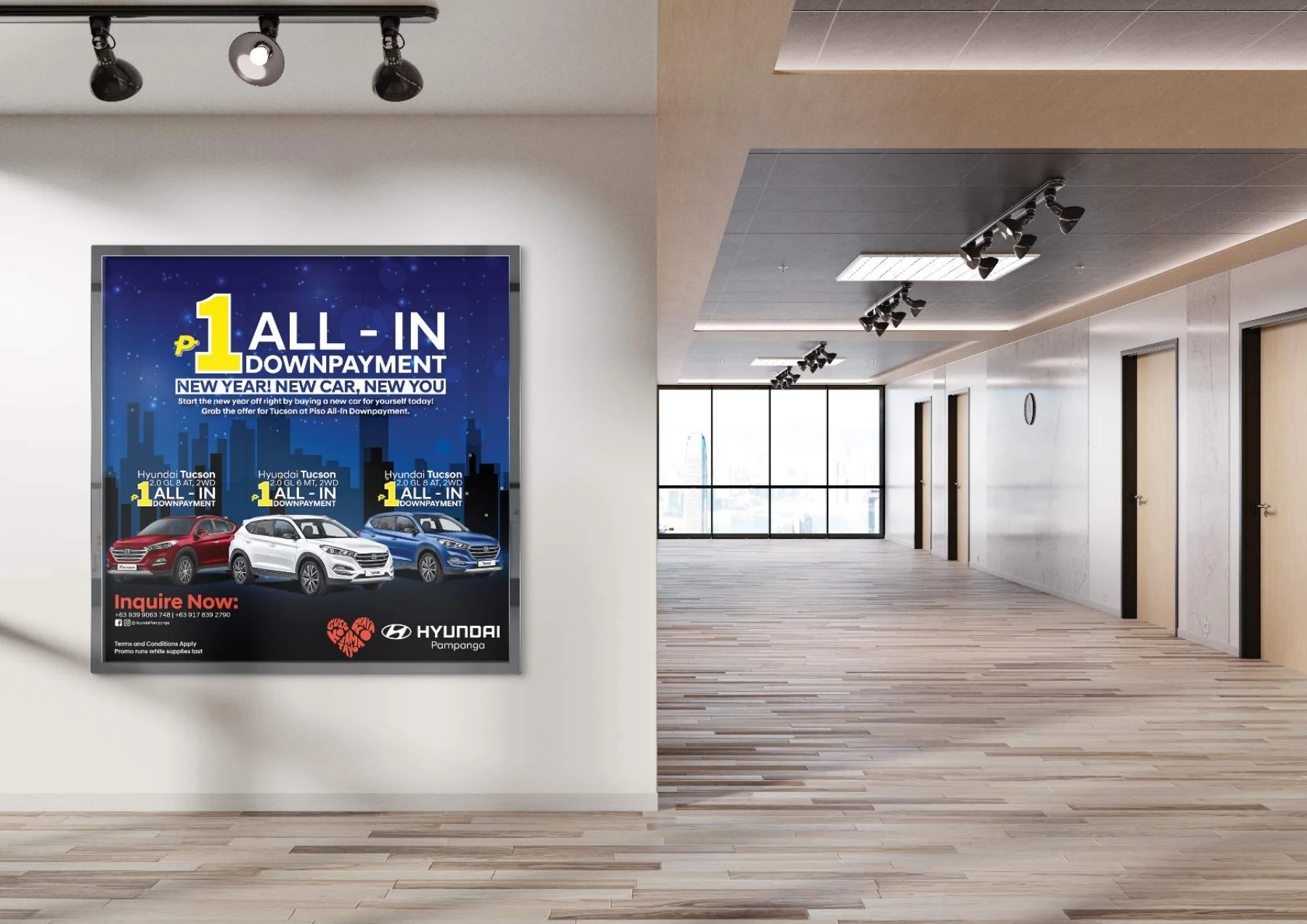Hyundai offer-led advertisement presented in an interior display mockup.