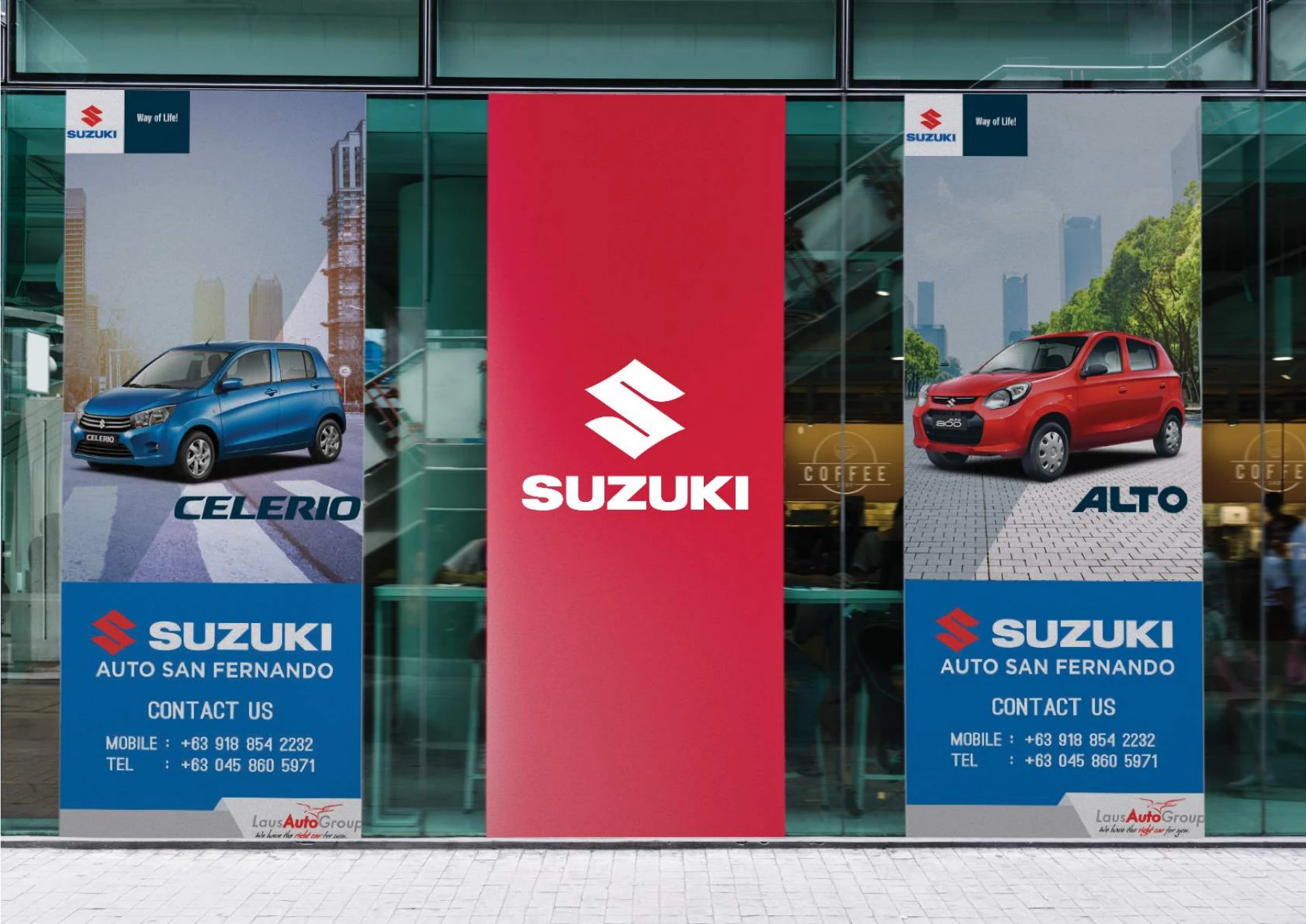 Suzuki automotive banners and promotional displays.
